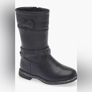 Olivia Miller Black Kids Boots with Glitter Heart Size 7M NWB
